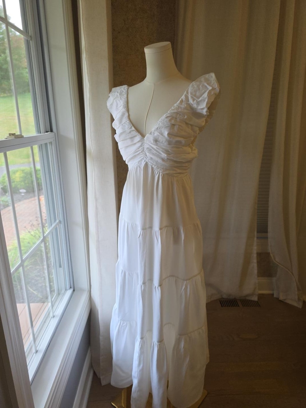 Chelsea28 White Ruffled V-Neck Tiered Maxi Dress